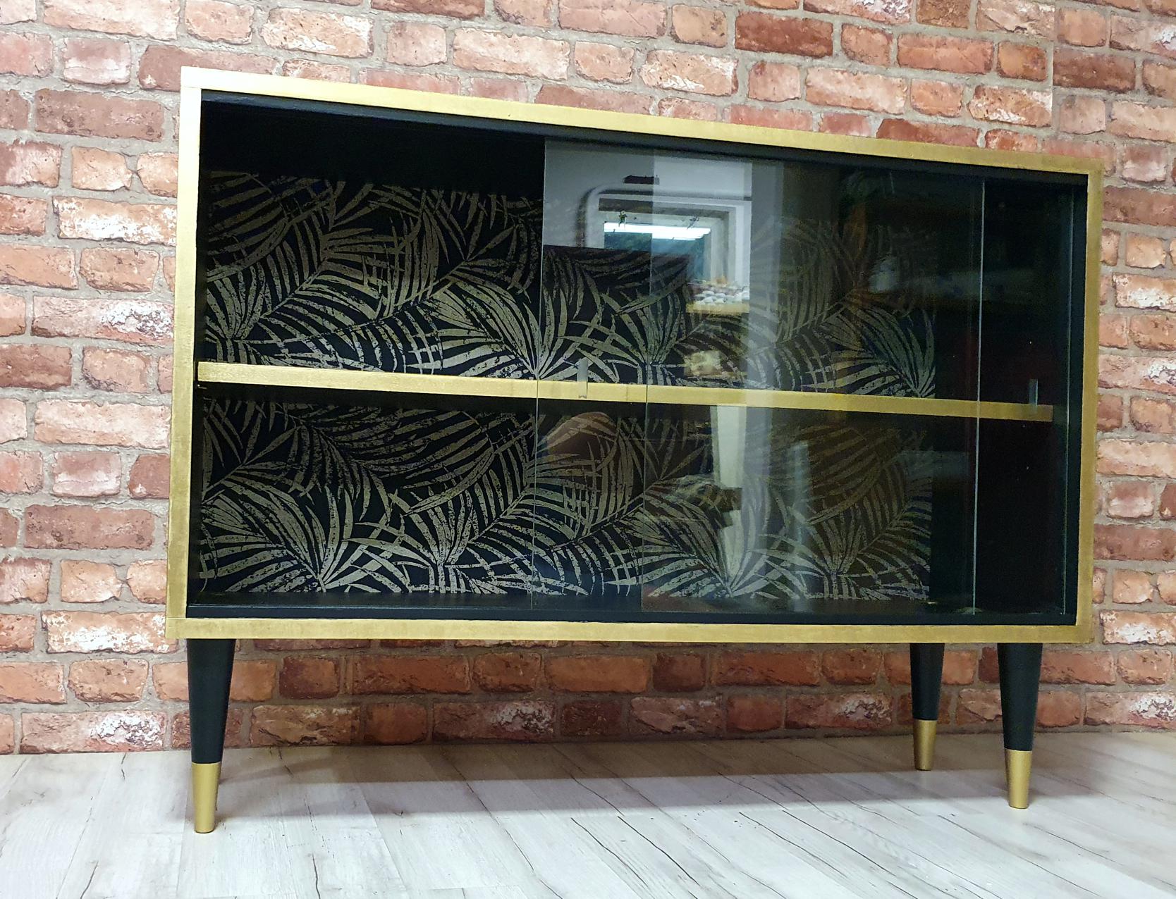 Display case, 1970s Poland, renovated. Black and gold.