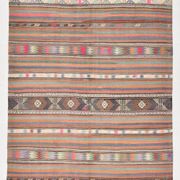 5x8 Orange Blue Striped Turkish Vintage Kilim Rug 170x245Cm