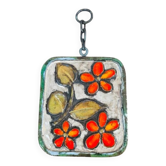 Vintage ceramic wall plaque 60s/70s Vallauris / Fat Lava orange flowers