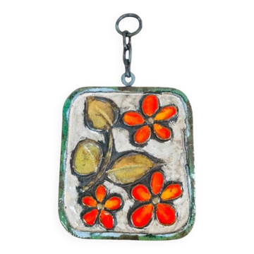 Vintage ceramic wall plaque 60s/70s Vallauris / Fat Lava orange flowers