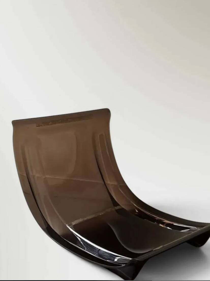 Marsala armchair in plexiglass & brown patchwork leather, Ligne Roset 1970