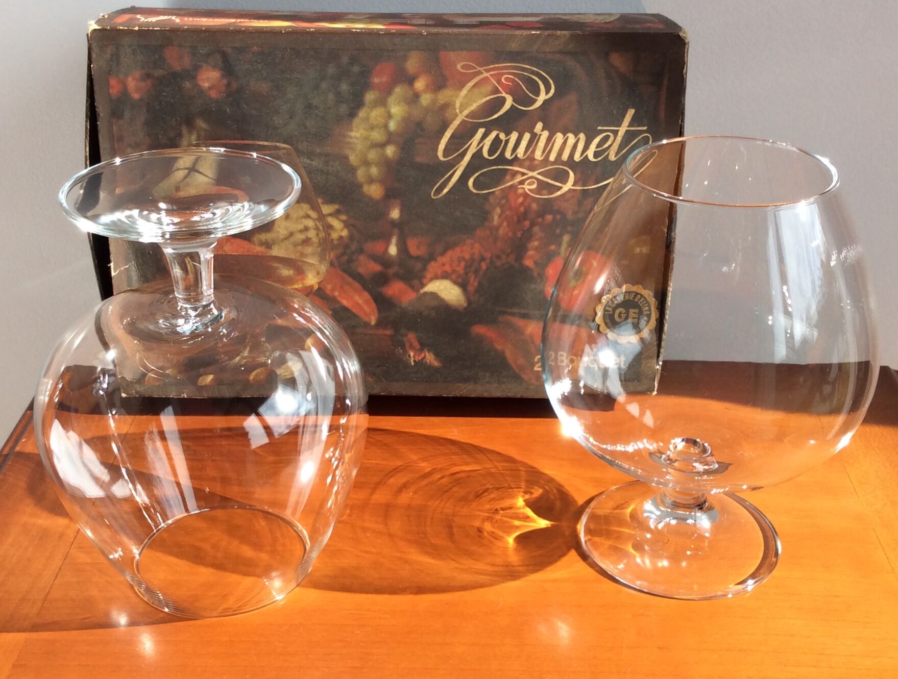Box of 2 large cognac glasses, brandy called "2 gourmet bouquet" Royal Leerdam