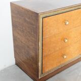 Comò in radica di betulla, con maniglie in ottone, 1950
