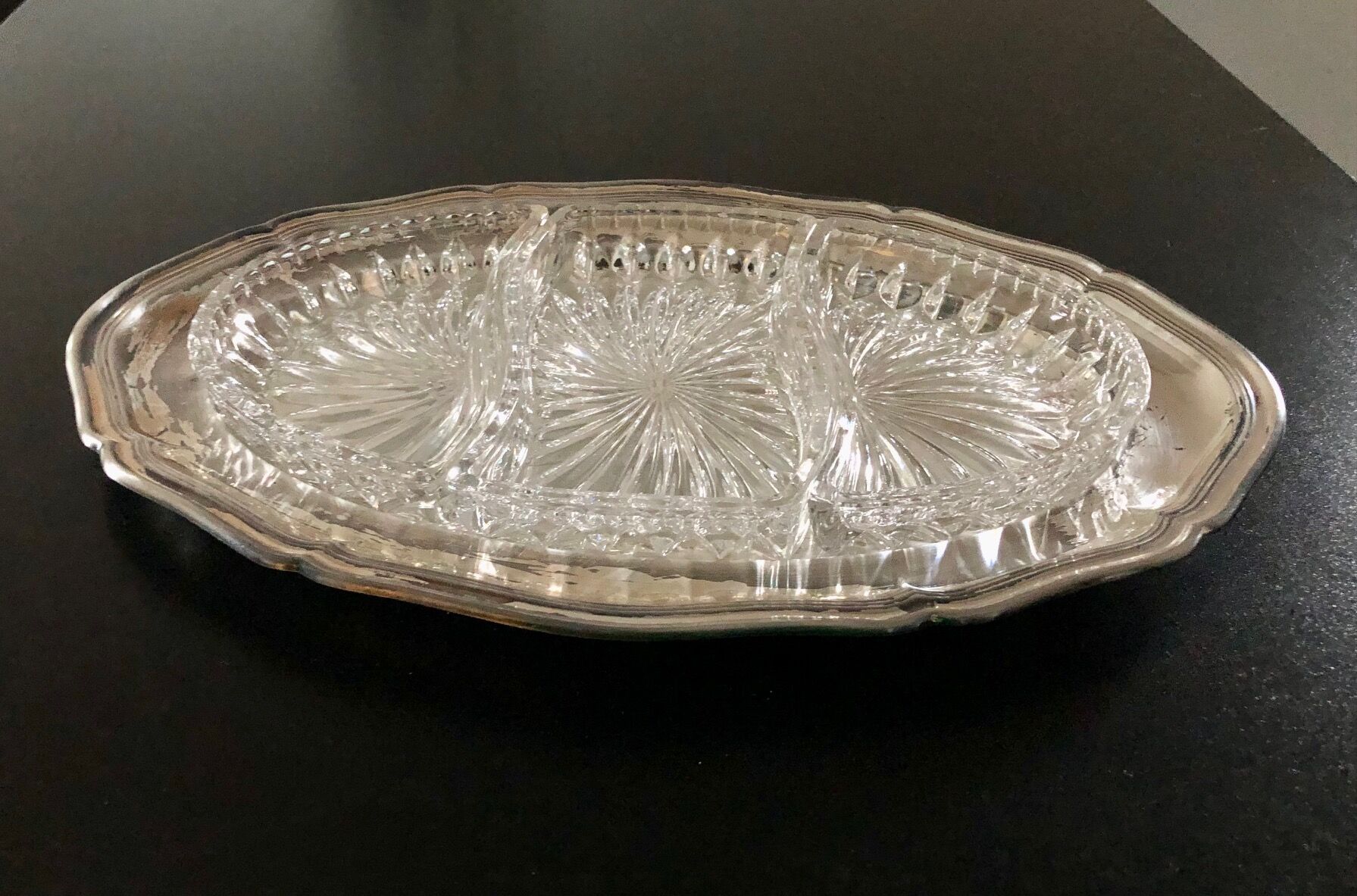 Metal & glass aperitif dish, 60s/70s