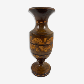 24cm carved wooden vase