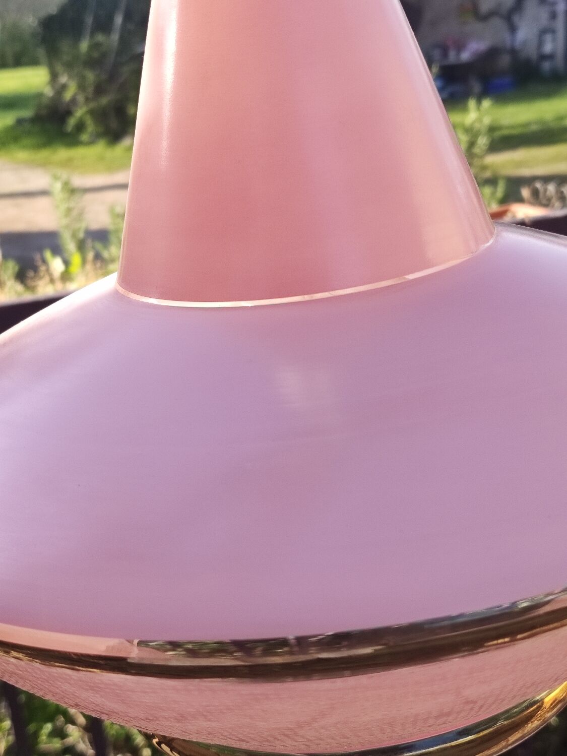 Vintage pink glass pendant light in Space Age style