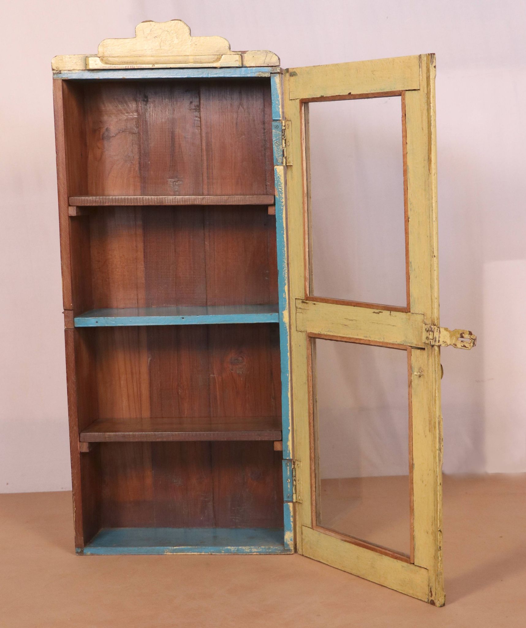 old Art Deco wall showcase in original yellow teak