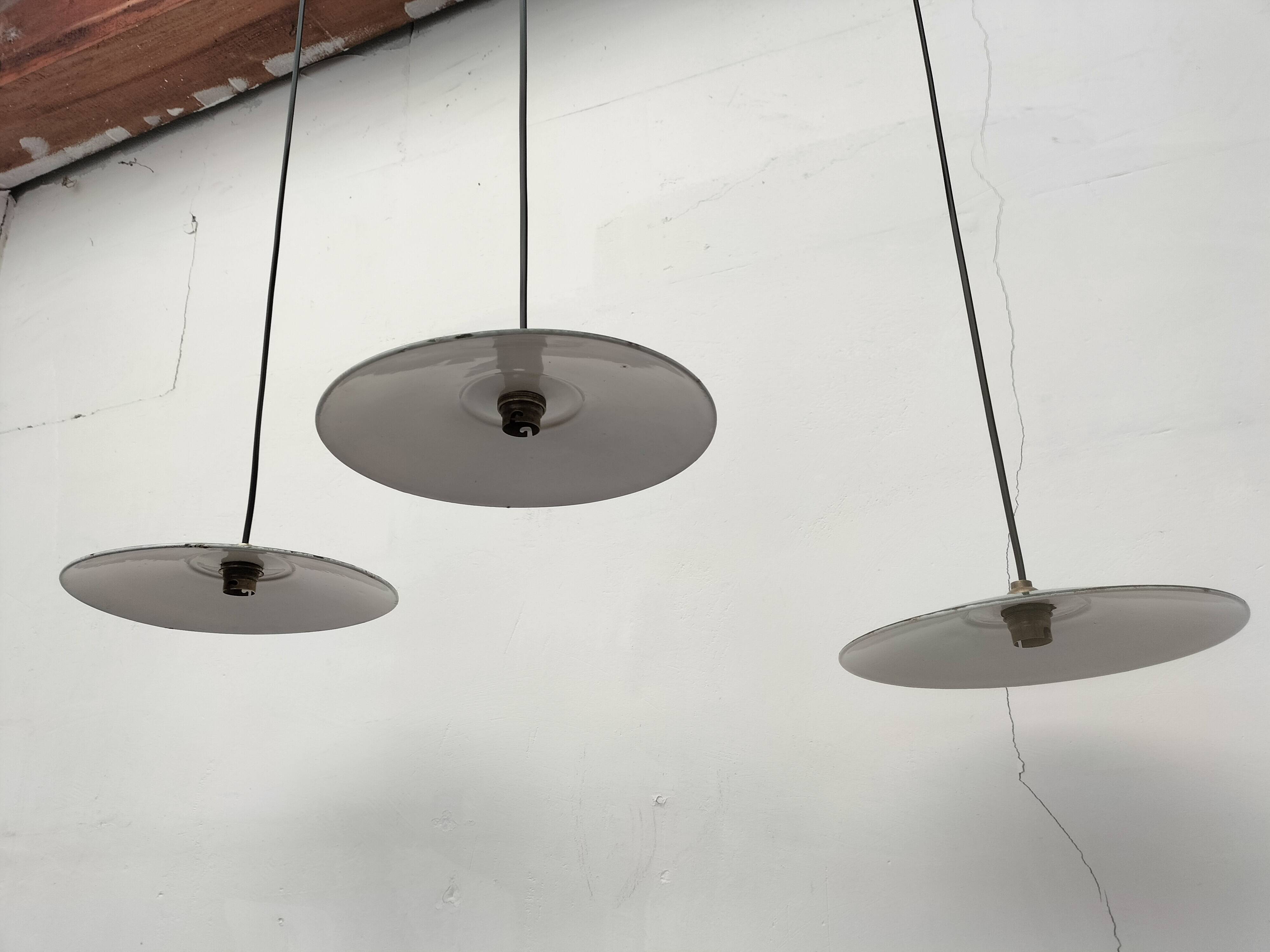 Enameled sheet metal pendant lights