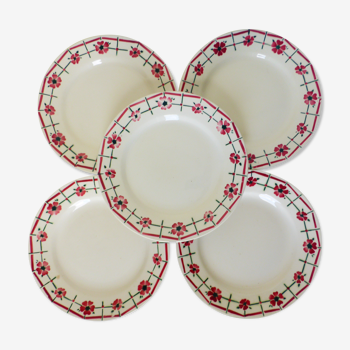 5 assiettes plates de Céranord St amand modèle Monique