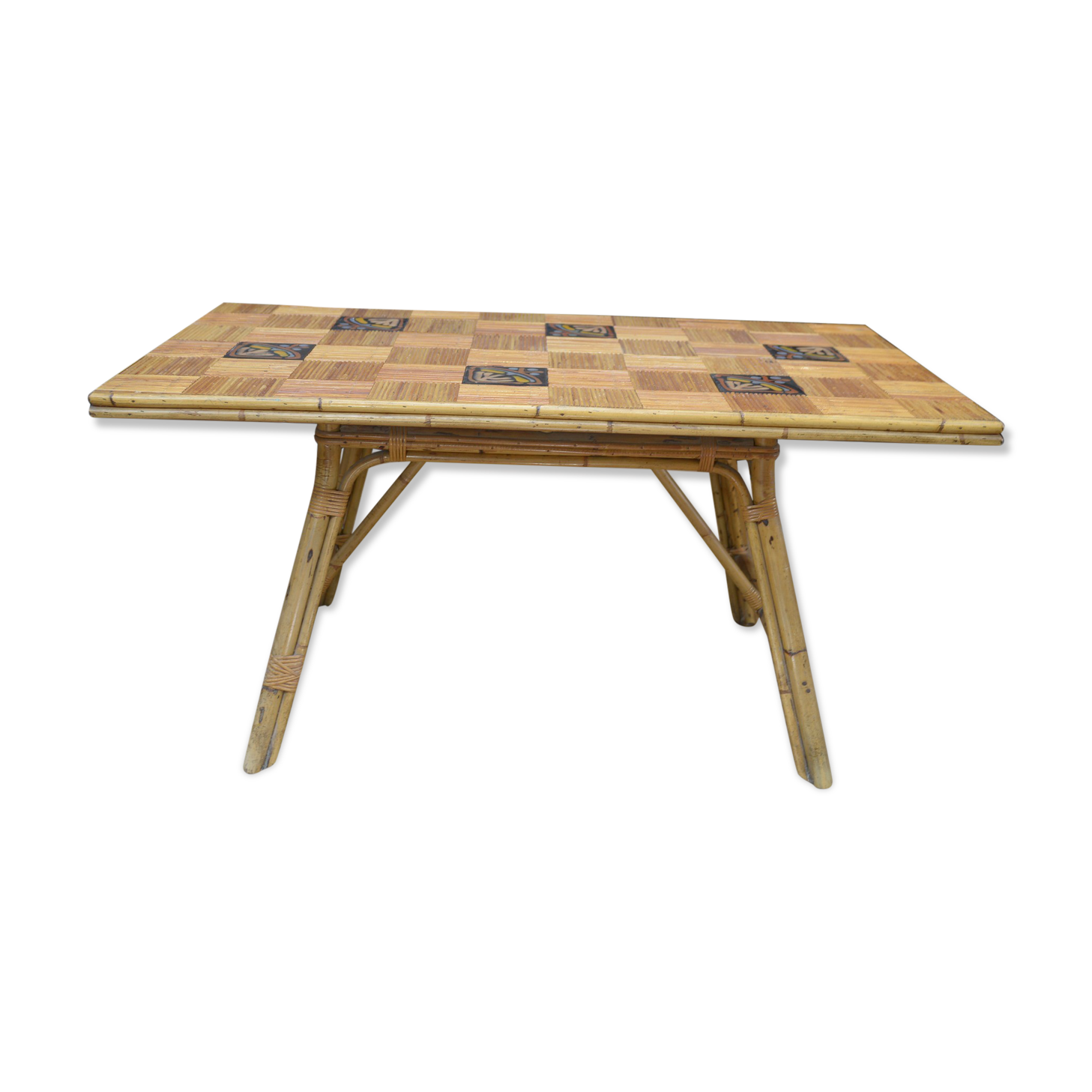 Rattan and ceramic table 1960