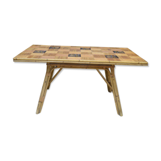 Rattan and ceramic table 1960