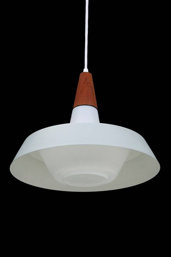 Rare Ernst Voss pendant lamp / glass / teak / aluminium / mid-century Danish modern design / 1960s