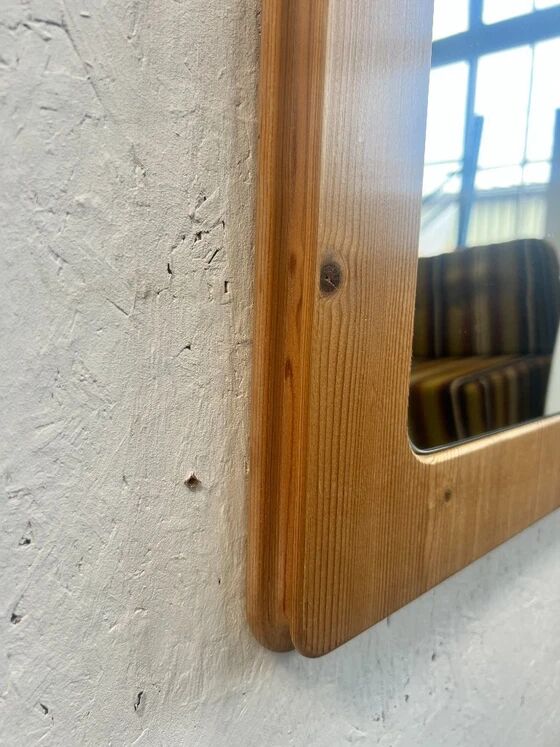 Vintage Large Pine Wooden Mirror, Sweden 1970's