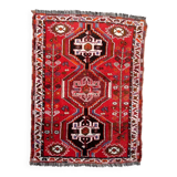 Vintage 1940s Persian Shiraz rug, tribal triple medallion, red field, 115cm x 156cm