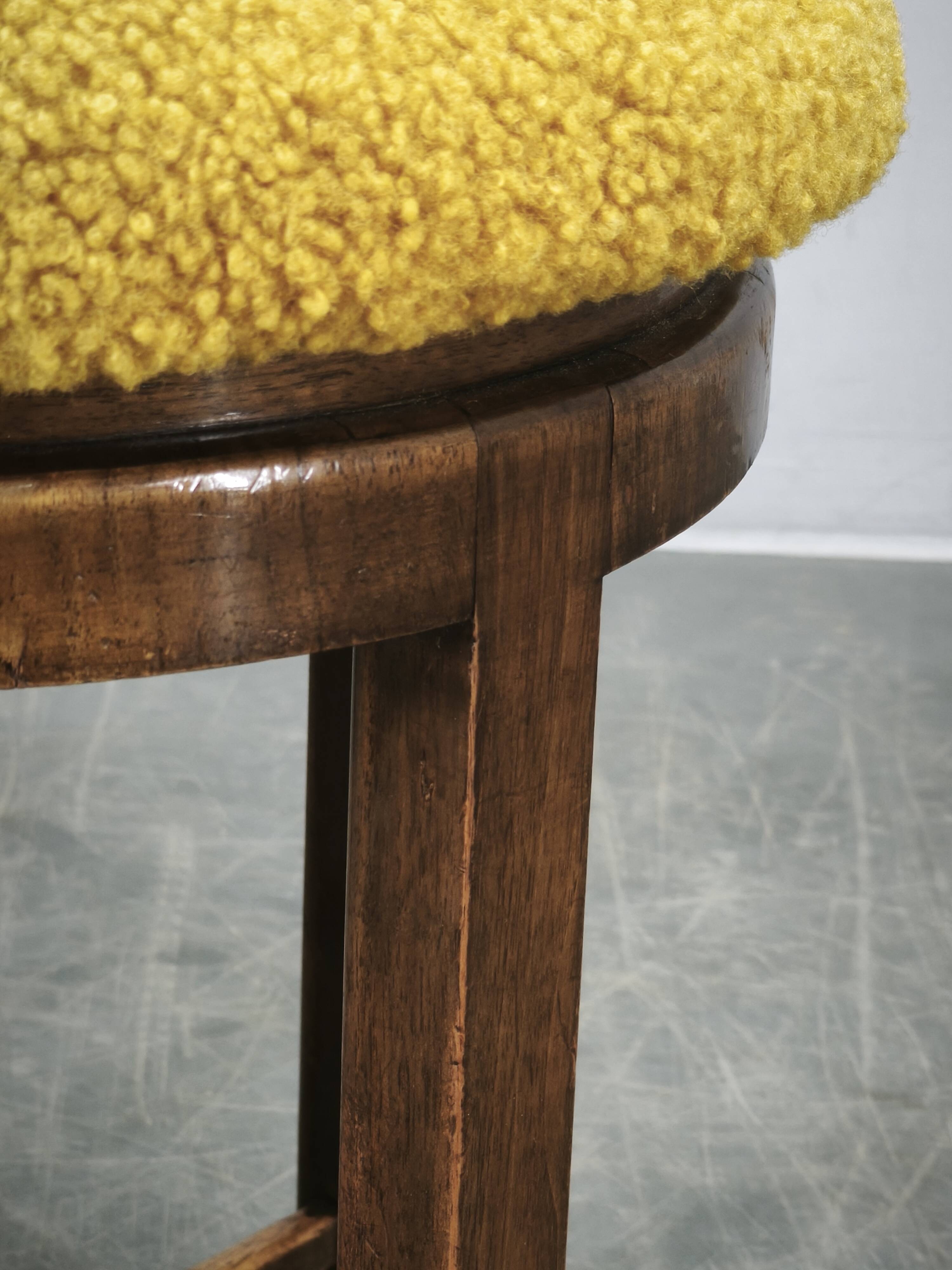 1930s Czech Art Deco Beechwood Stool with Bouclé Upholstery
