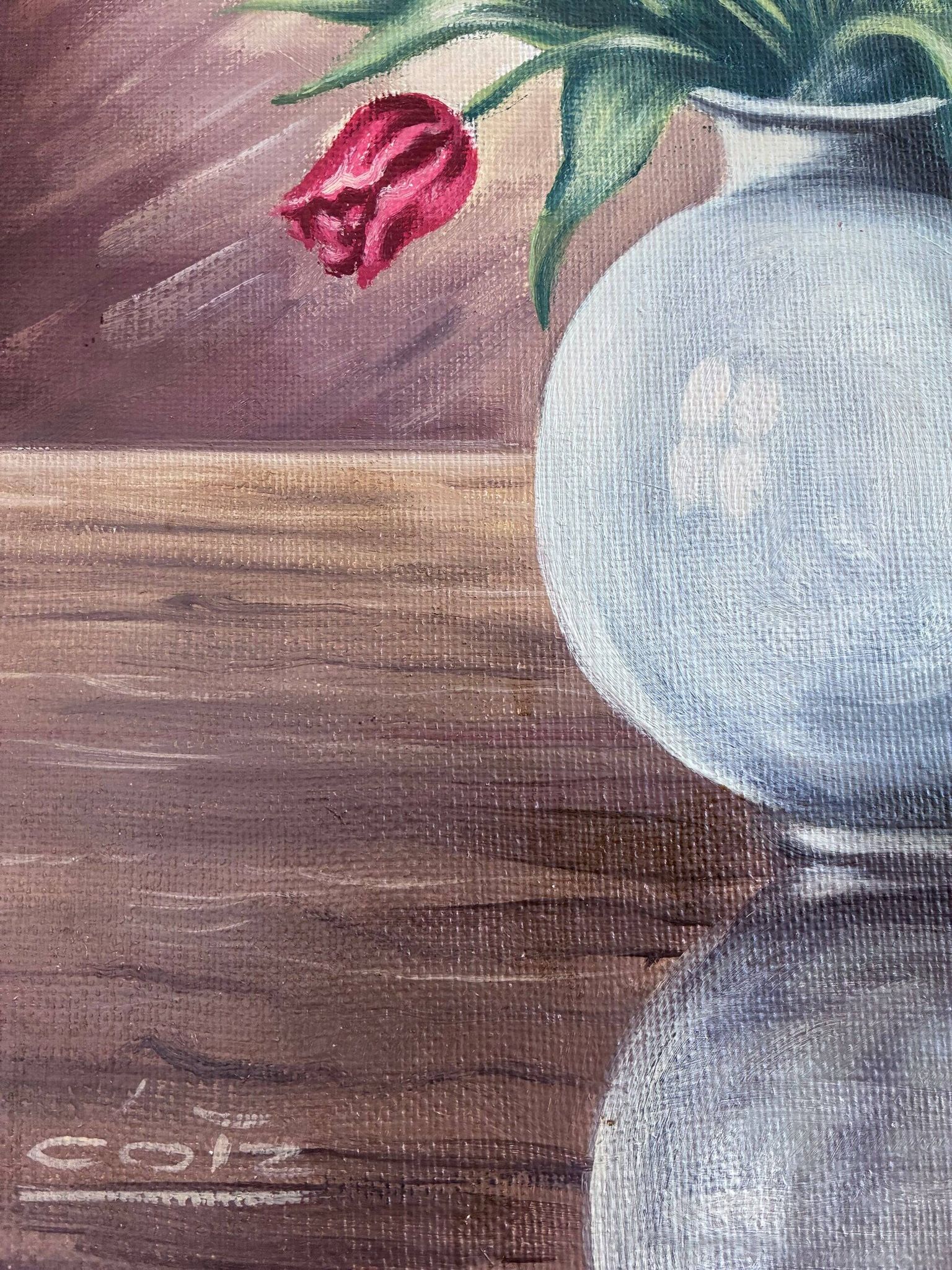 Vintage original flower oil painting, floral still life wall art