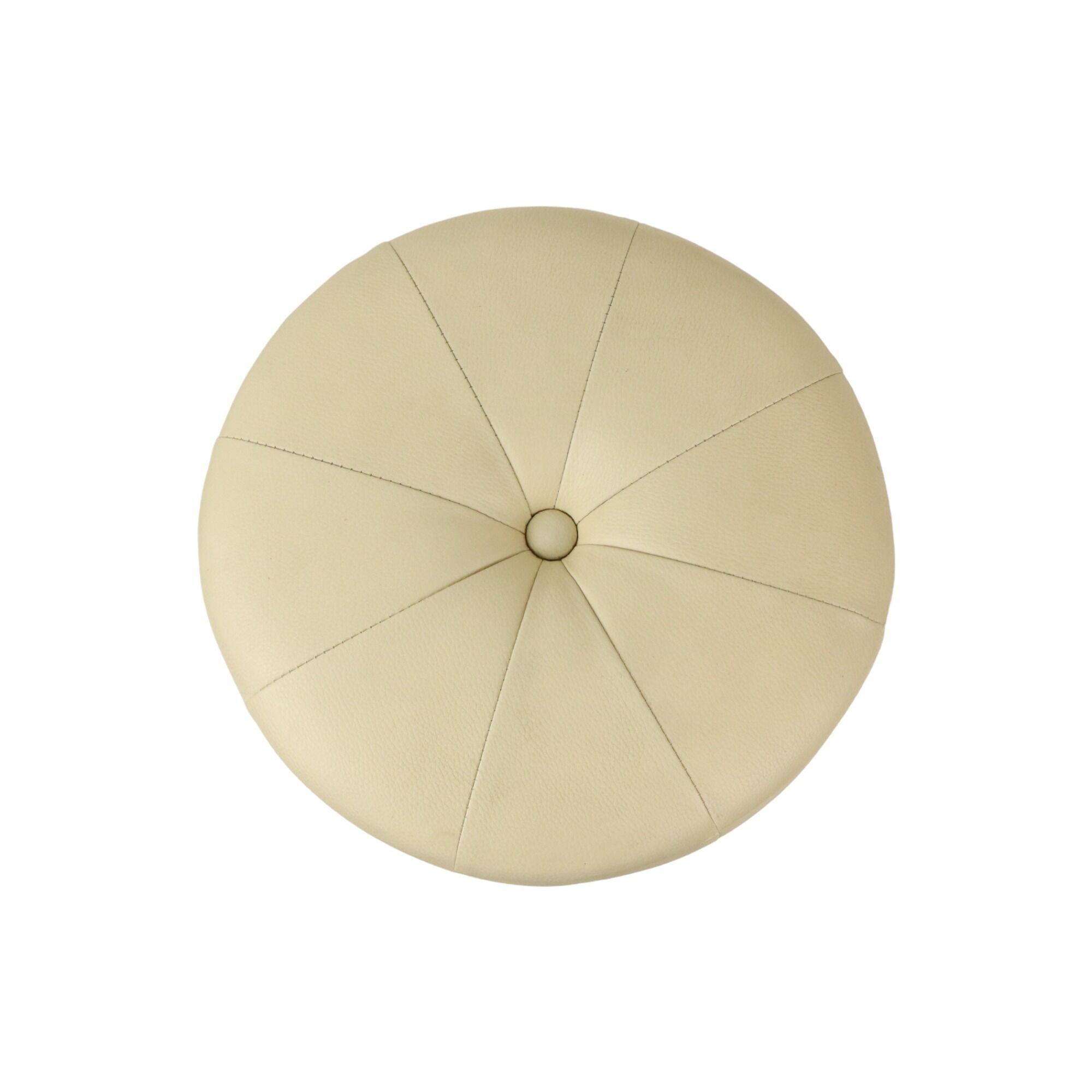 Vintage round wooden pouf skai cream color off white 38cm