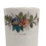 Pair of standing vases, white opaline decorated with flowers