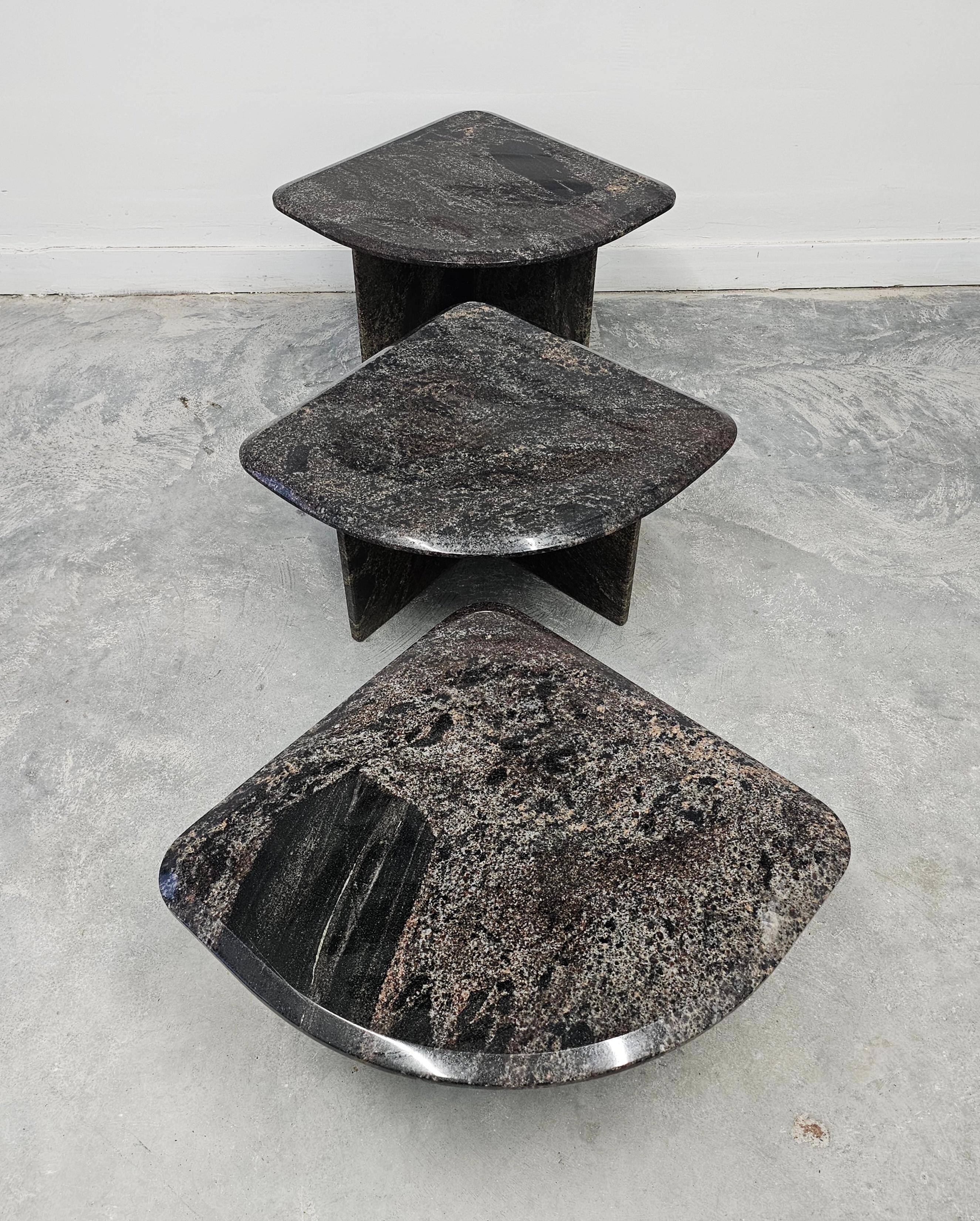 Set of 3 postmodern nesting tables in granite from the 1980s.