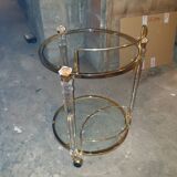 Round table in glass and brass and acrylic columns, 1980