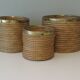 Ensemble de 3 cache-pots vintage en roseau et laiton, Italie 1970
