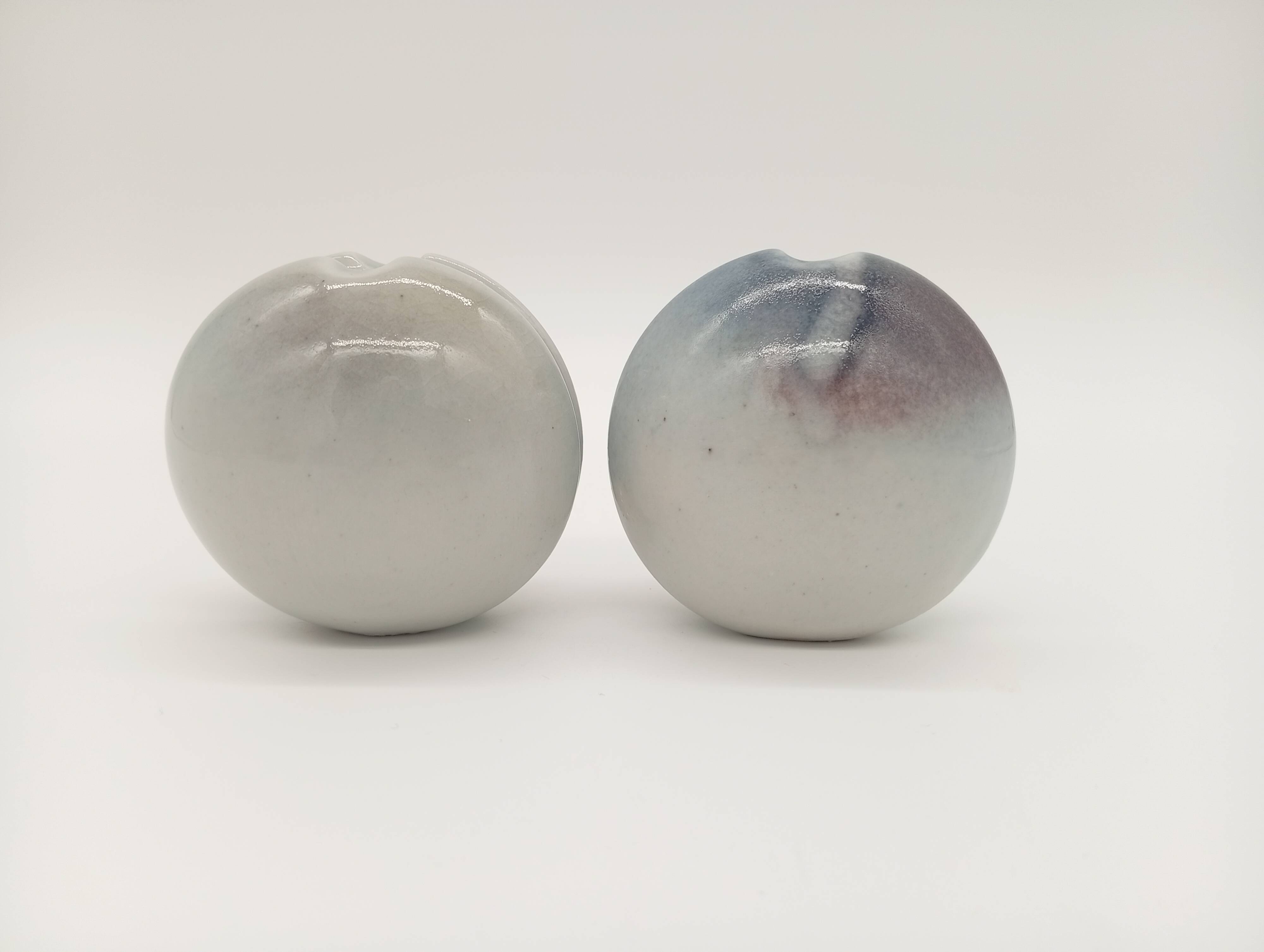Duo 2 Vase Soliflore Lenticular Glazed Stoneware Grey Blue Purple Ceramic