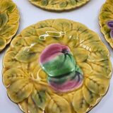Sarreguemines dessert plates in barbotine with fruit decoration French Vintage