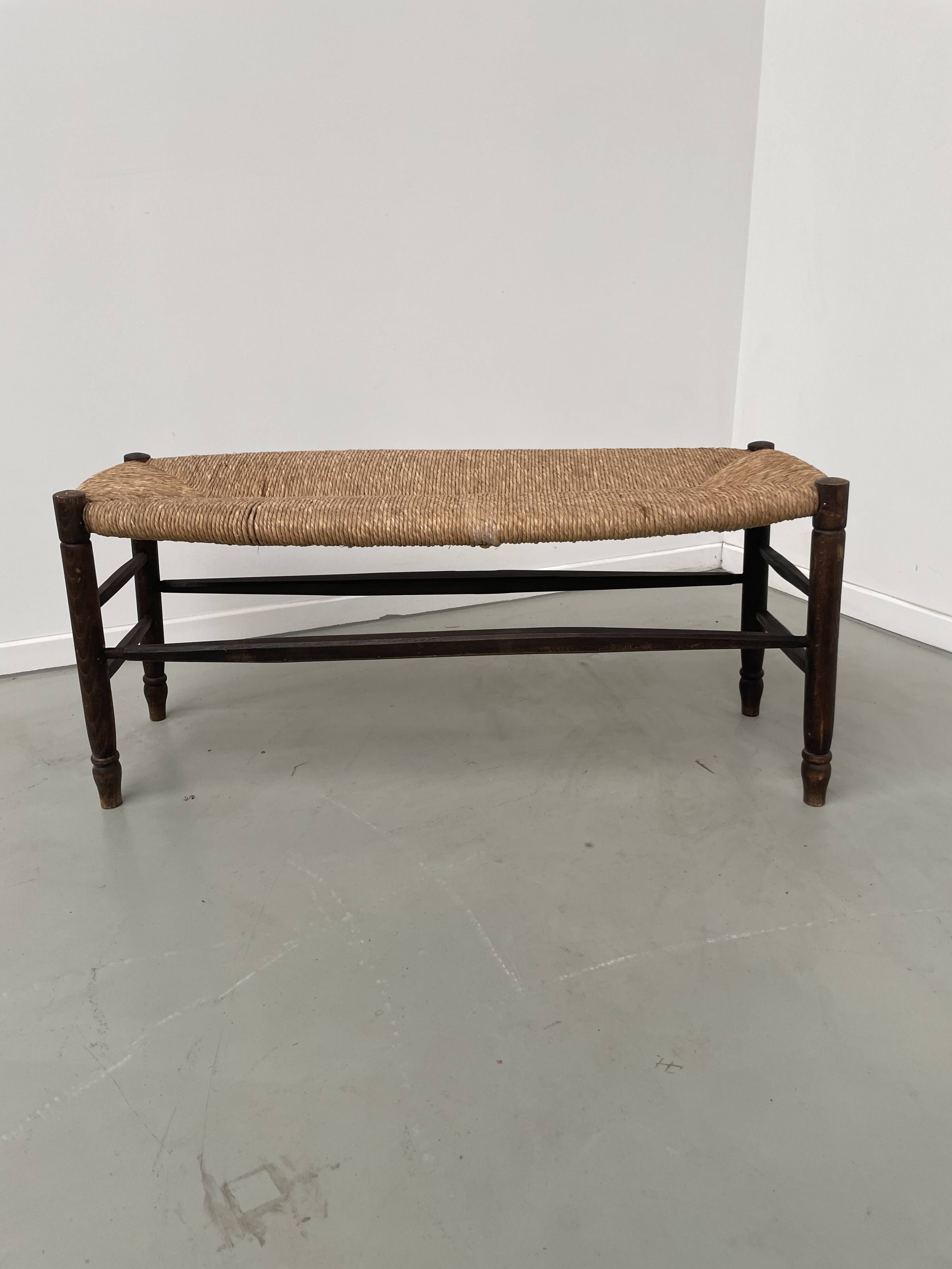 Oak and straw farm bench