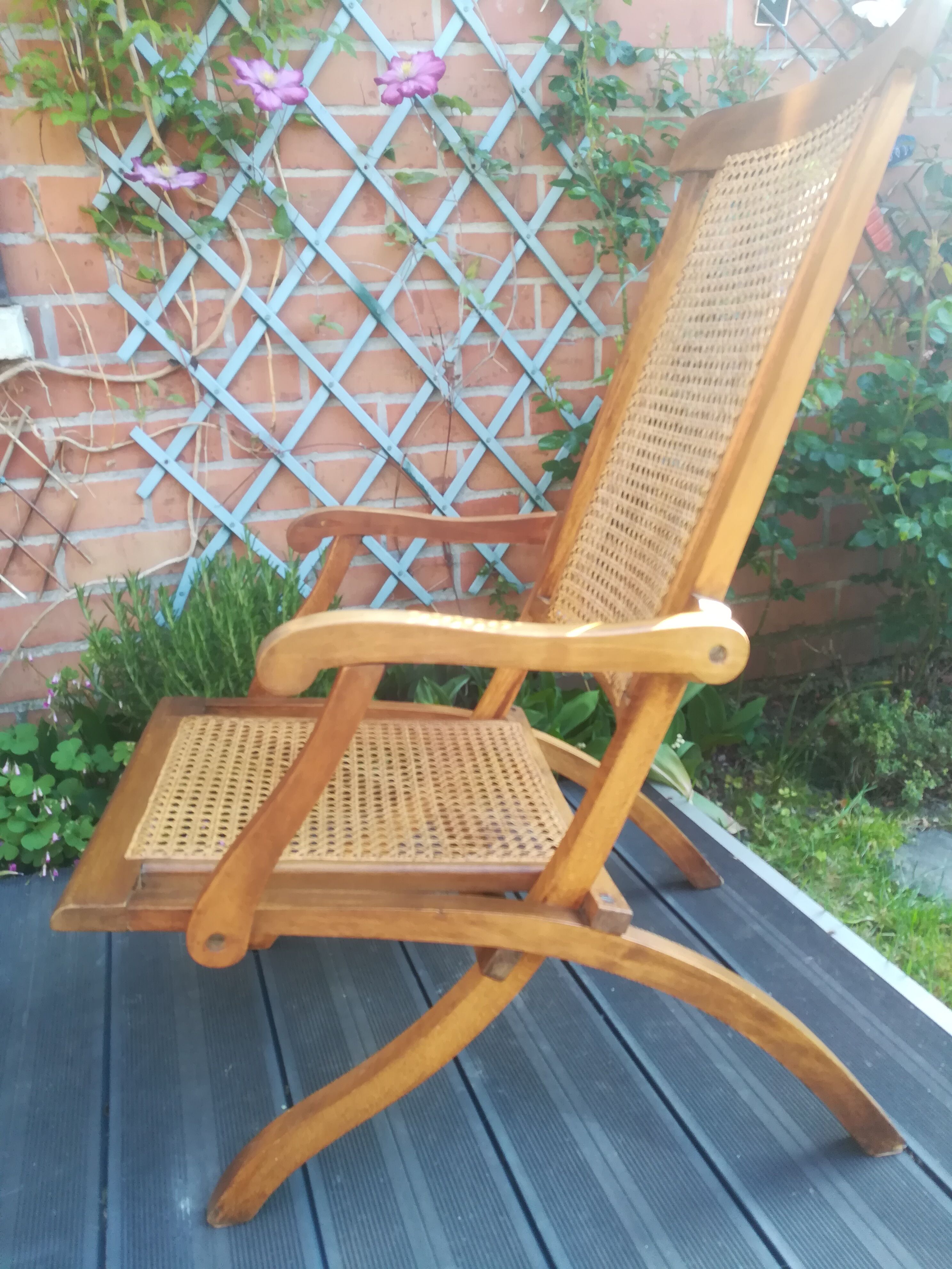 Folding beech cane armchair