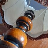 Table lamp foot turned wood and lampshade pagoda ecru/brown, seventies