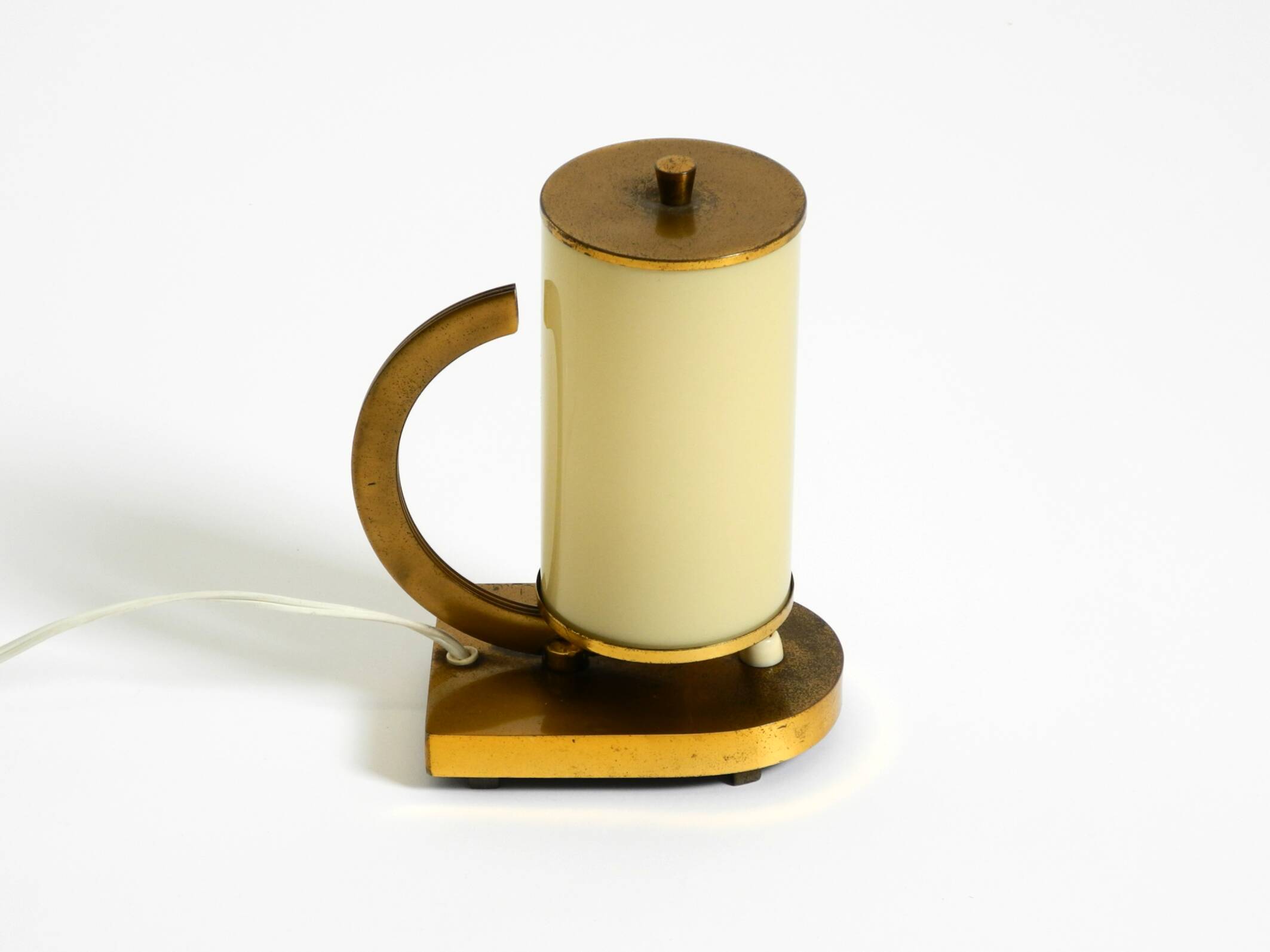 Rare and beautiful 1940s brass table lamp with opal glass shade