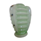 Ancient green opaline crystal vase decorated with small multicolored flowers