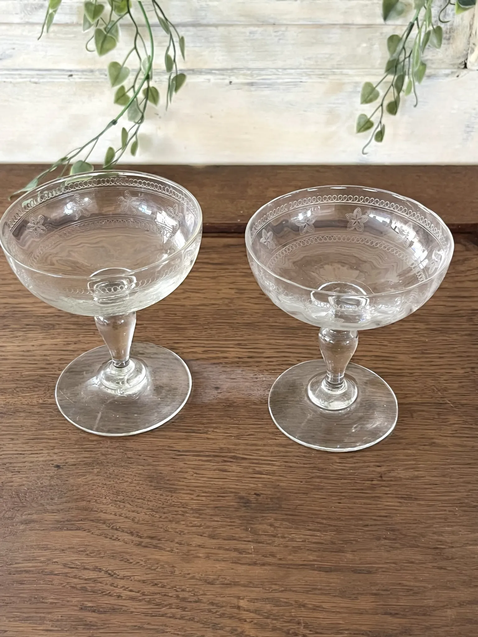 Champagne coupes etched set of 4
