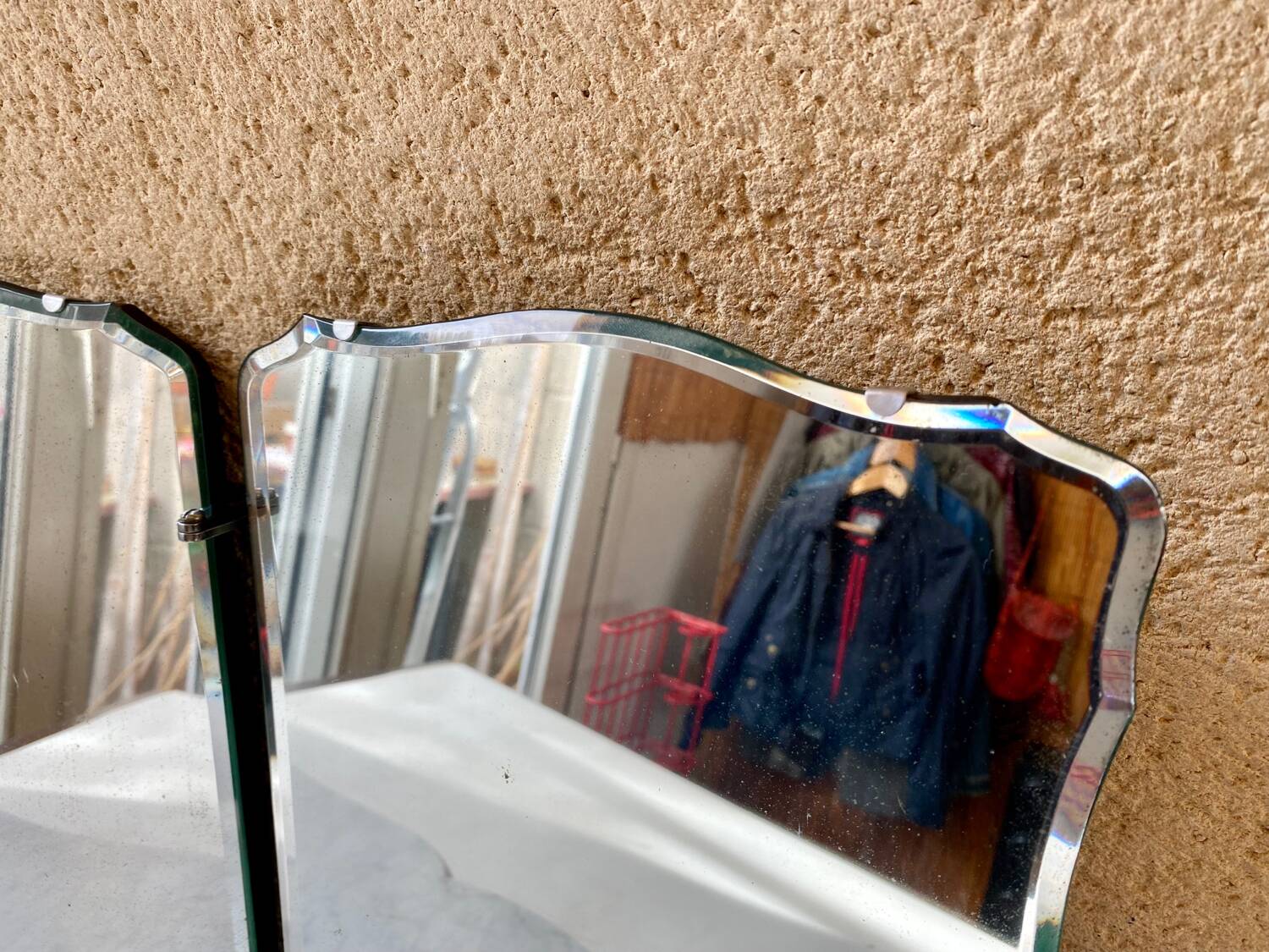 Miroir triptyque biseauté vintage art déco bauhaus années 30/40