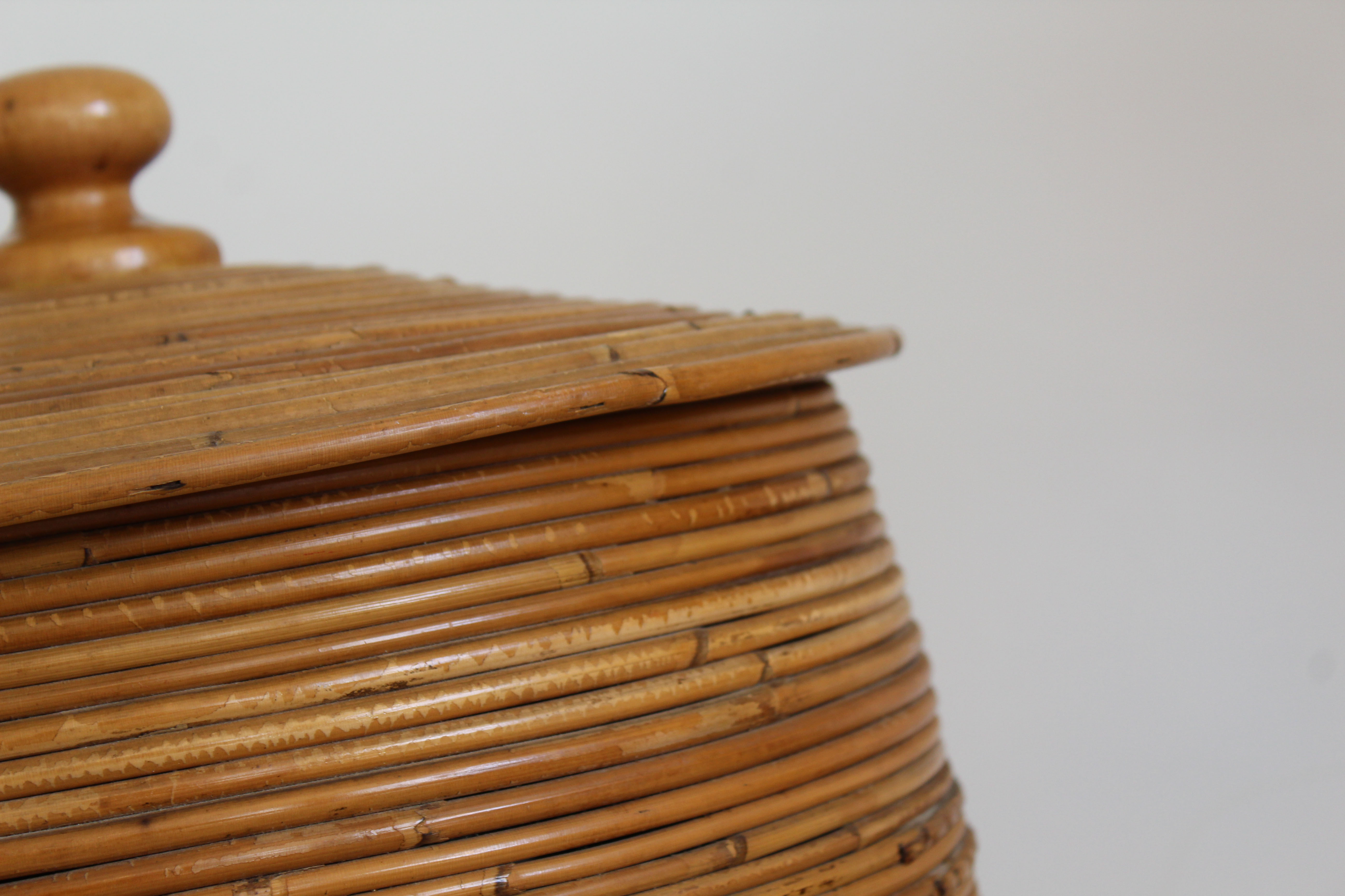 Cylindrical wicker basket, Italy 70's