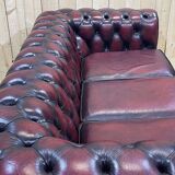 Chesterfield sofa in red leather 3 places from the 70s