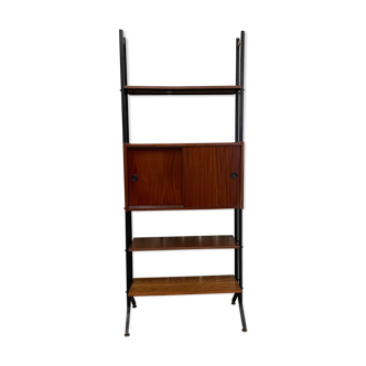 Italian footcase bookcase from the 60s in teak and metal