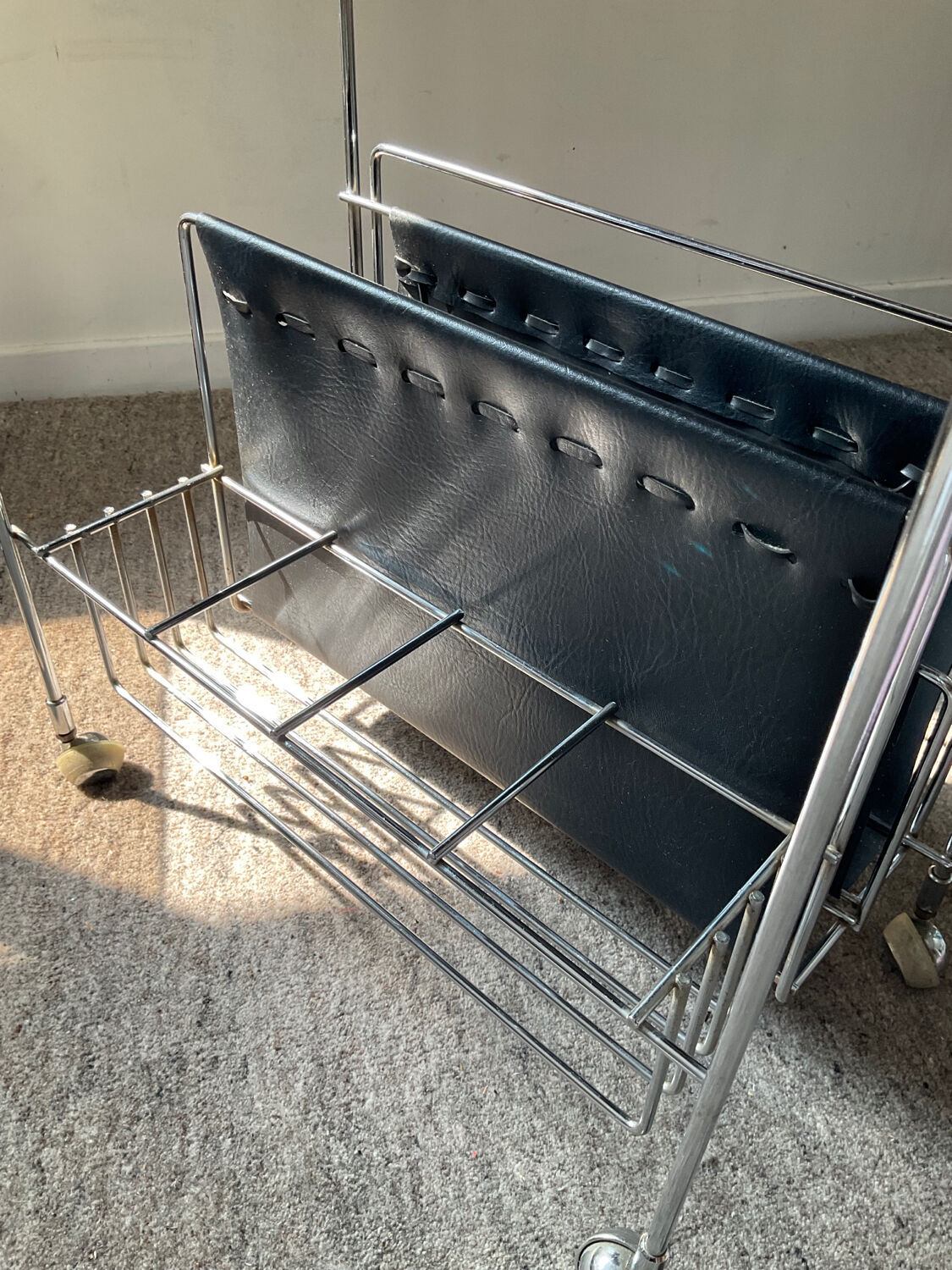 Vintage side table on wheels 60s