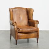Vintage Sheepskin Leather Wingback Chair
