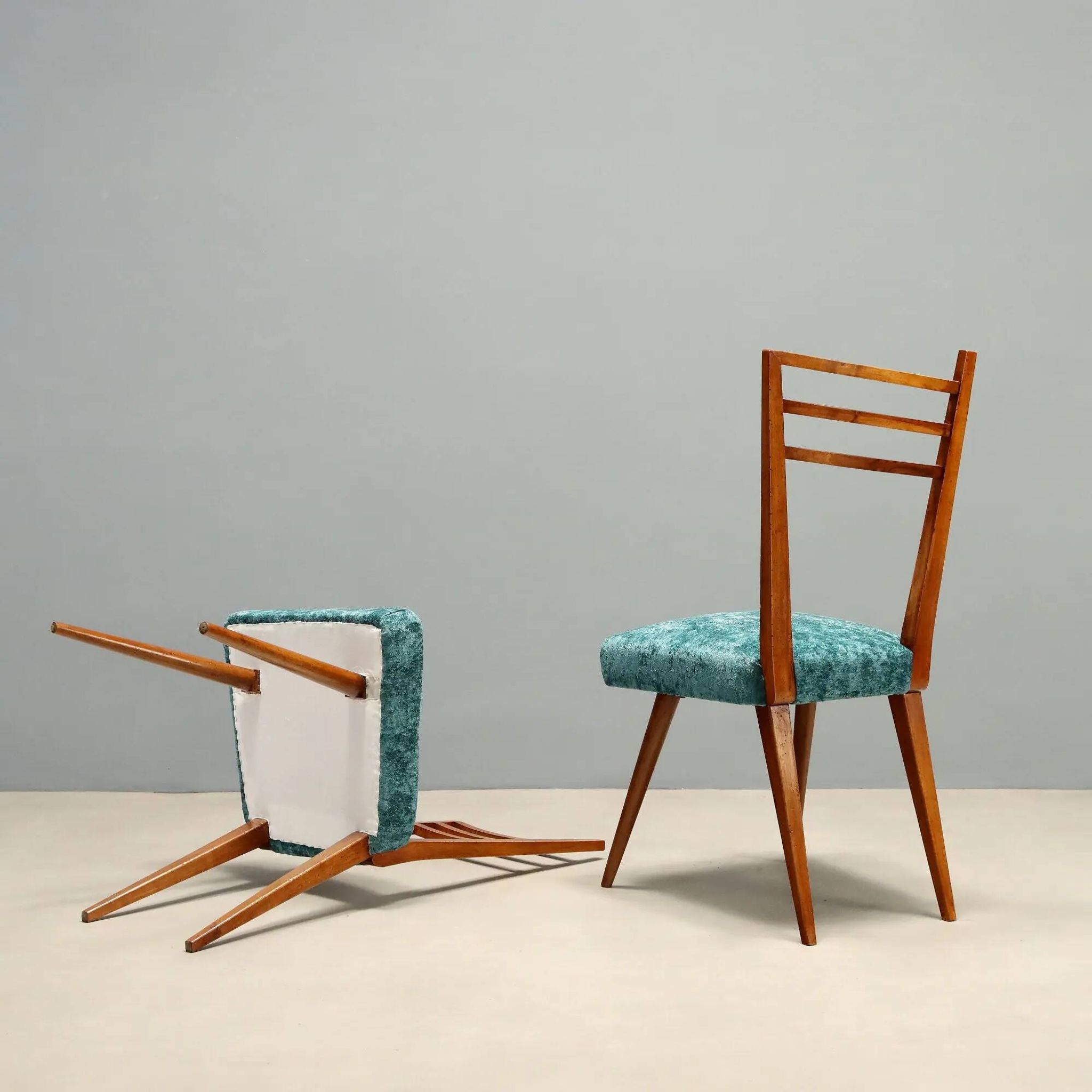 Vintage wooden and fabric chairs, design, Italy, 1950s-1960s