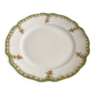 Vintage round green Limoges porcelain serving platter with gold trim