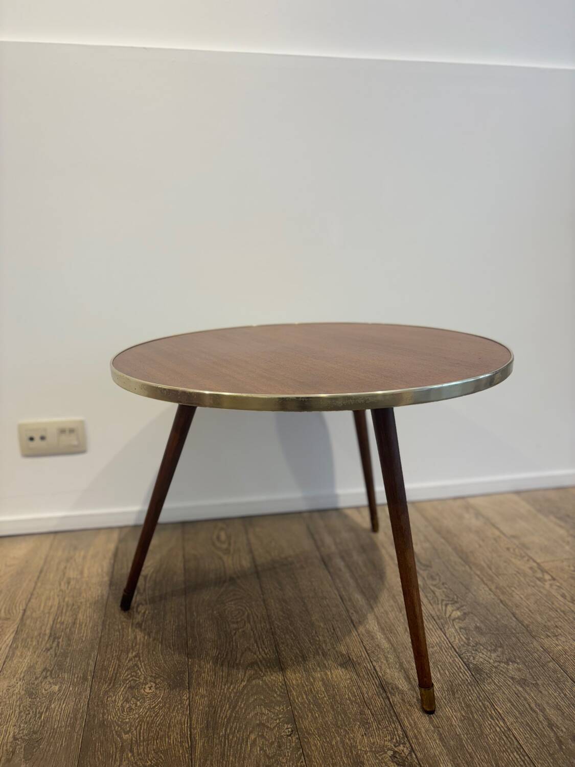 Vintage wooden coffee table with compass legs