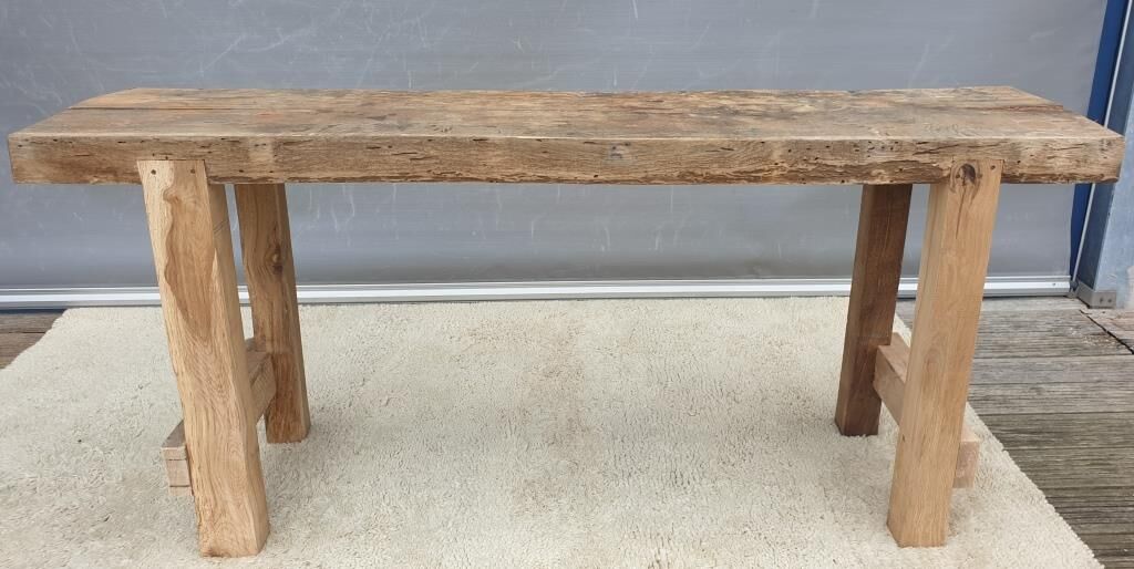 Restored solid wood workbench