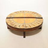 Round coffee table herbarium Roger Capron, Vallauris - ceramic and wooden structure