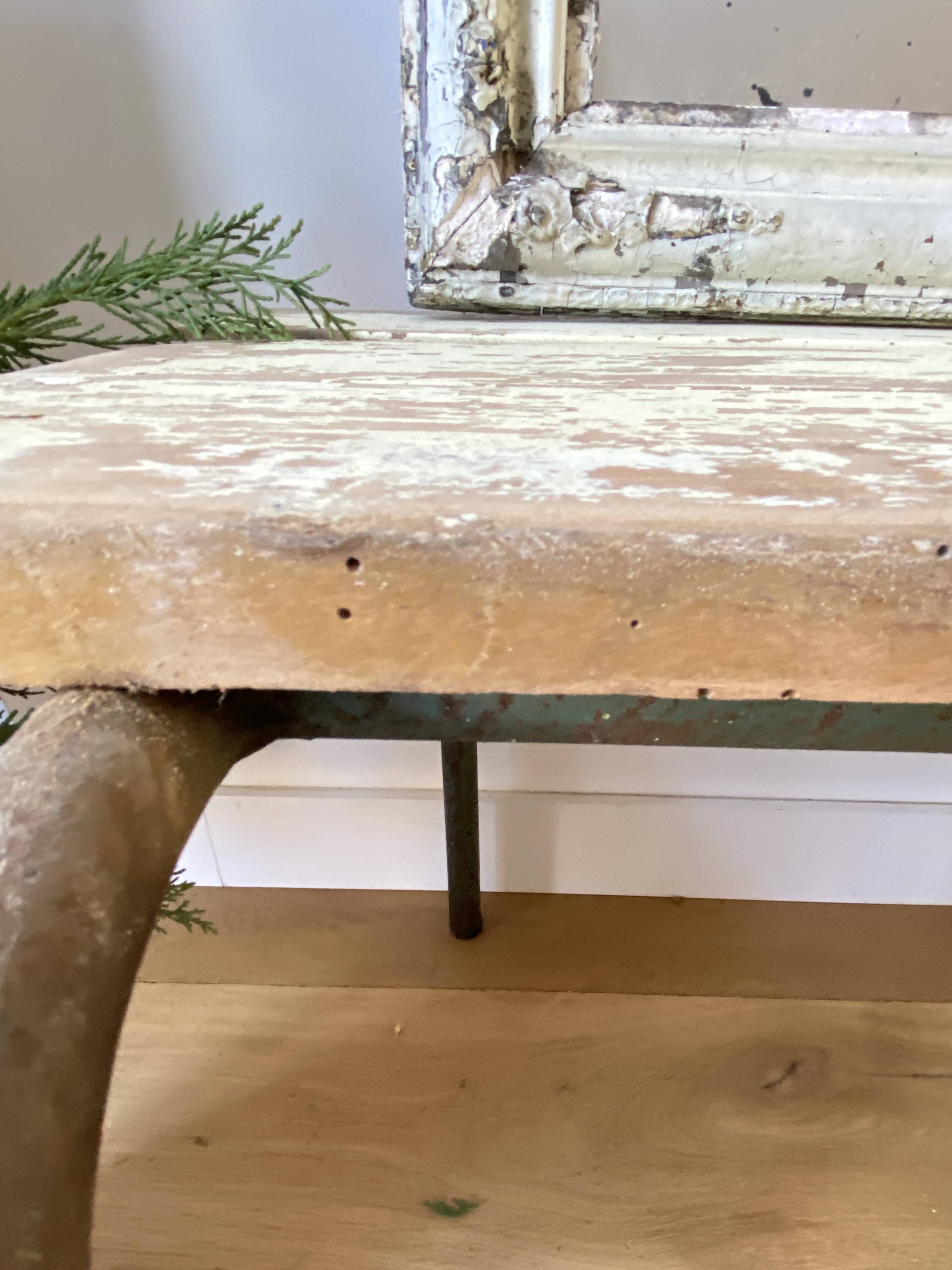 weathered school bench