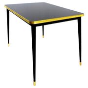 Dining Table, High Gloss Laminate, Brass, Tapered Legs, Midnight Blue - M