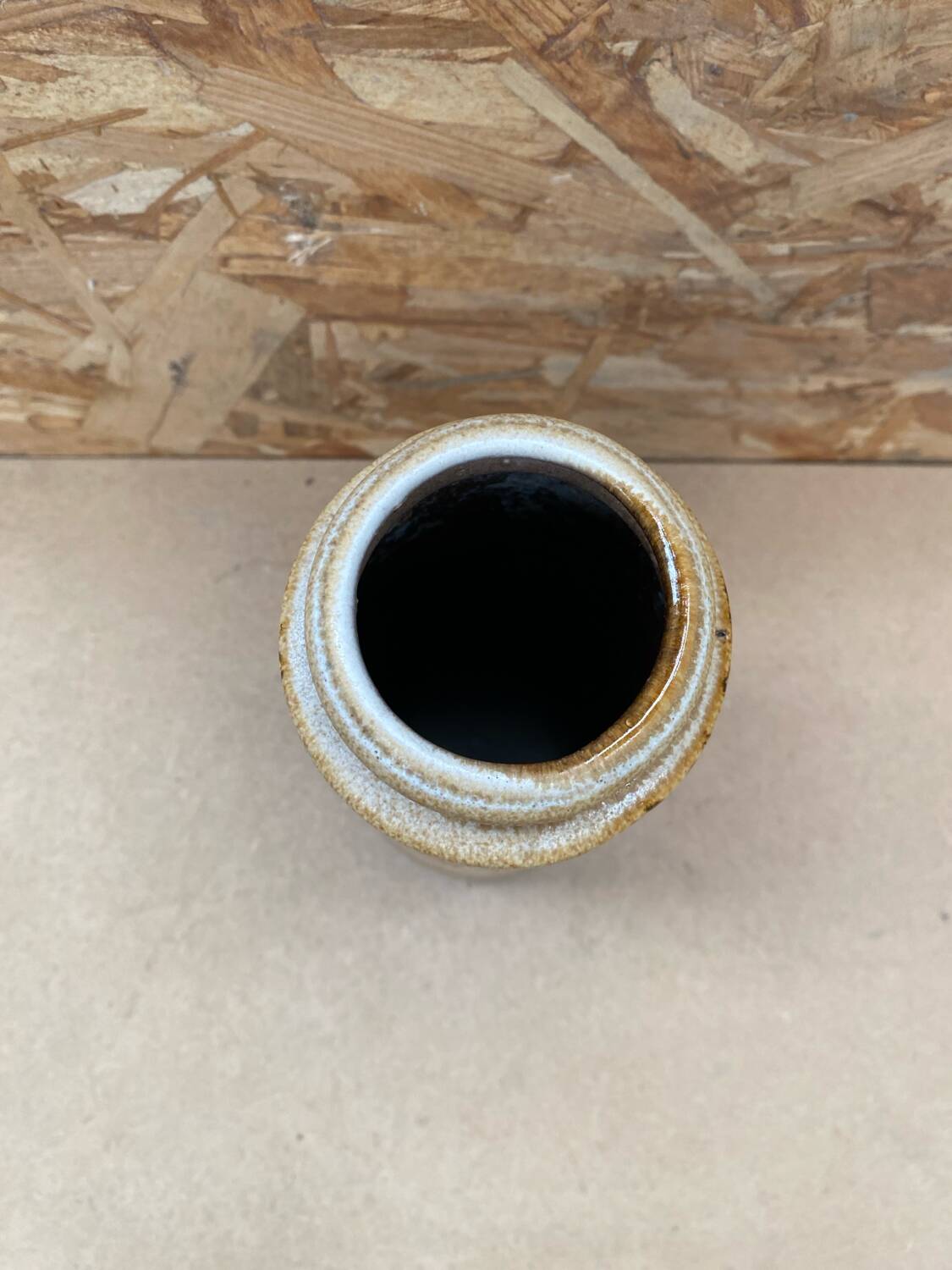 Antique ceramic roller vase beige brown west germany vintage