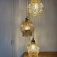 Suspension triple globes vintage en verre ambré bulle