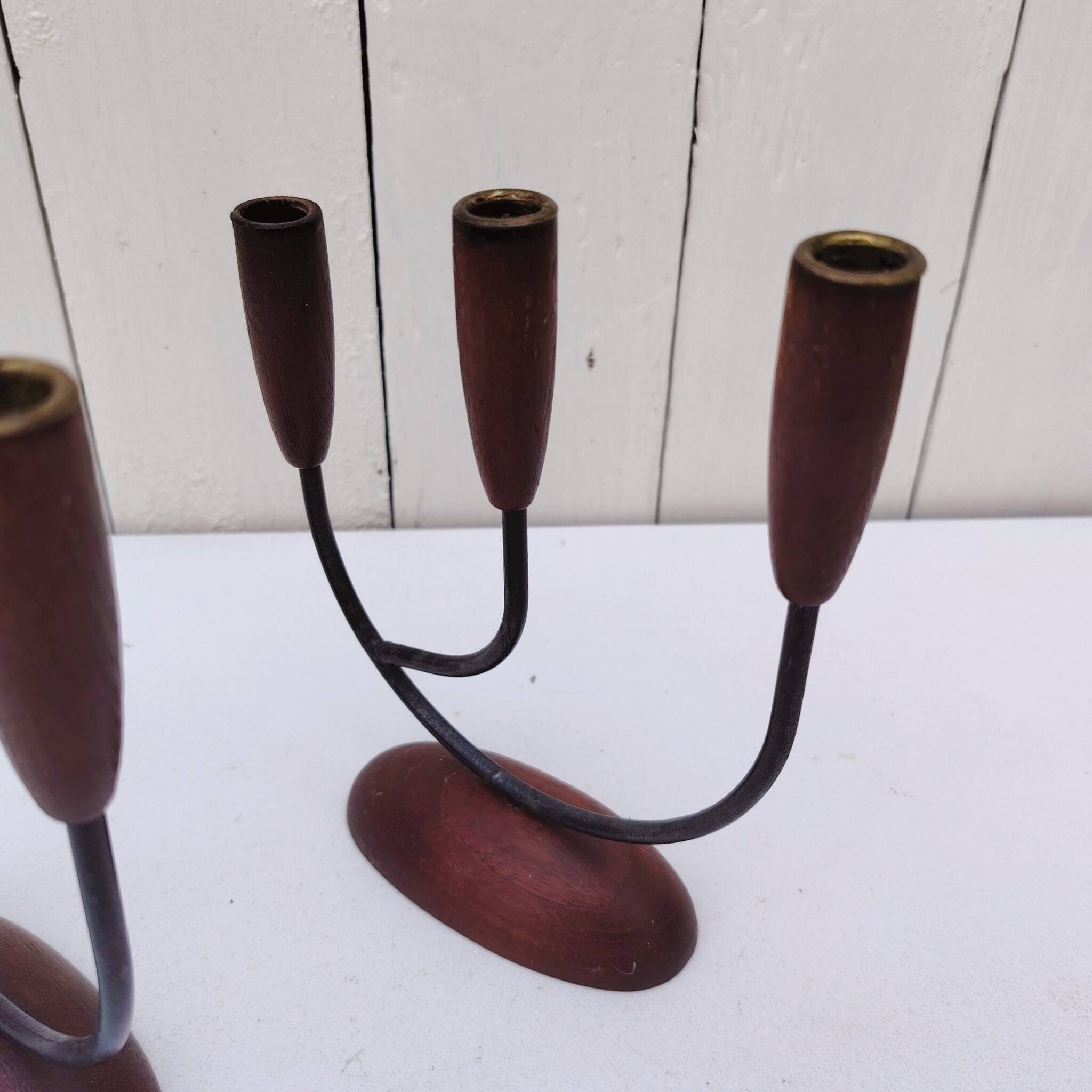 Pair of Scandinavian vintage three-light candlesticks