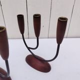 Pair of Scandinavian vintage three-light candlesticks